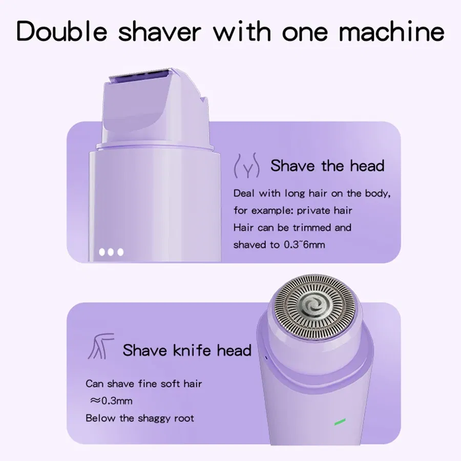 Color: PURPLE - 2 in1 Electric Razors for Men Women Waterproof Facial Mustache Shavers Rechargeable Bikini Body Hair Trimmer Painless Epilator