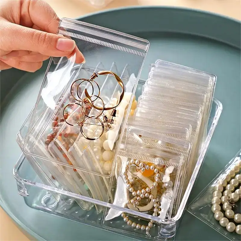 Color: green, Size: L - 20/50/100 PVC transparent zipper bags, dust-proof and anti-oxidation pockets, used for packaging small jewelry items