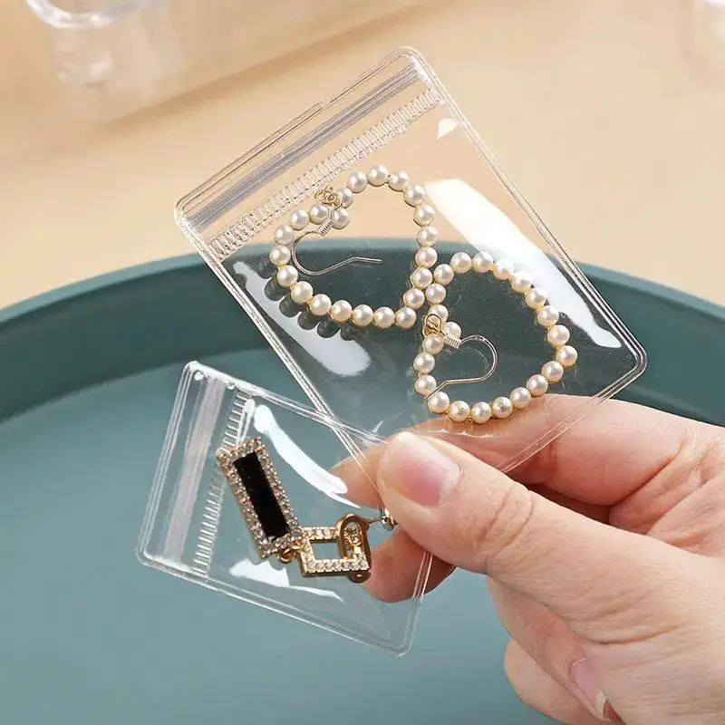 Color: green, Size: L - 20/50/100 PVC transparent zipper bags, dust-proof and anti-oxidation pockets, used for packaging small jewelry items