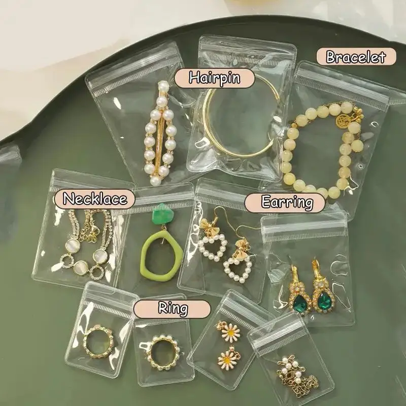 Color: green, Size: L - 20/50/100 PVC transparent zipper bags, dust-proof and anti-oxidation pockets, used for packaging small jewelry items