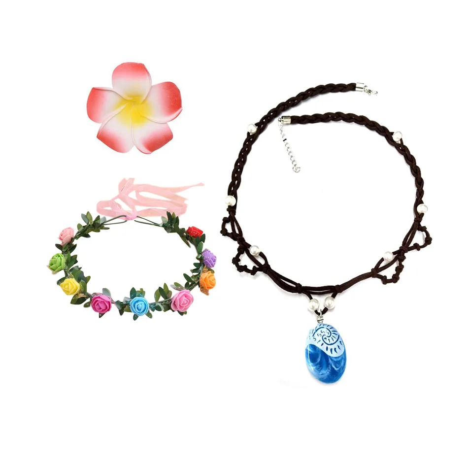 Color: Silver - Girls Moana Garland Flower Wreath Headdress Kid Adult Princess Costume Cosplay Vaiana Floral Headgear Wig
