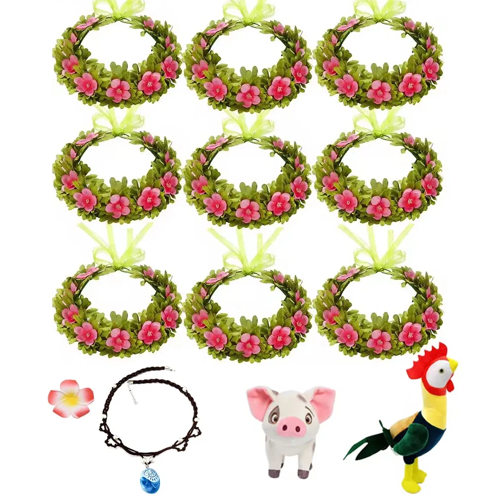 Color: Silver - Girls Moana Garland Flower Wreath Headdress Kid Adult Princess Costume Cosplay Vaiana Floral Headgear Wig