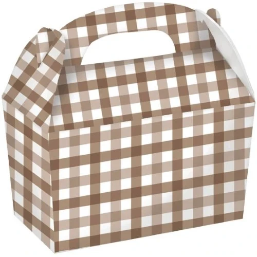 Gingham Paper Treat Box  Teddy Brown - Pack of 4