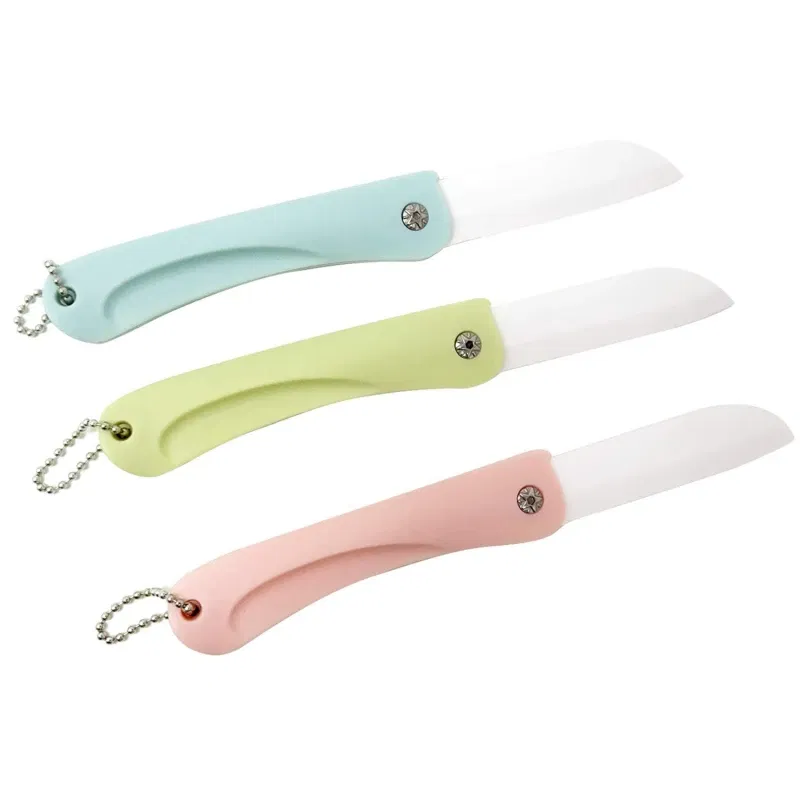 Color: Red - 1PC Mini Ceramic Fruit Knife Kitchen And Bar Supplies Portable Folding Knife Creative Kitchen Fruit Knife Paring Knife