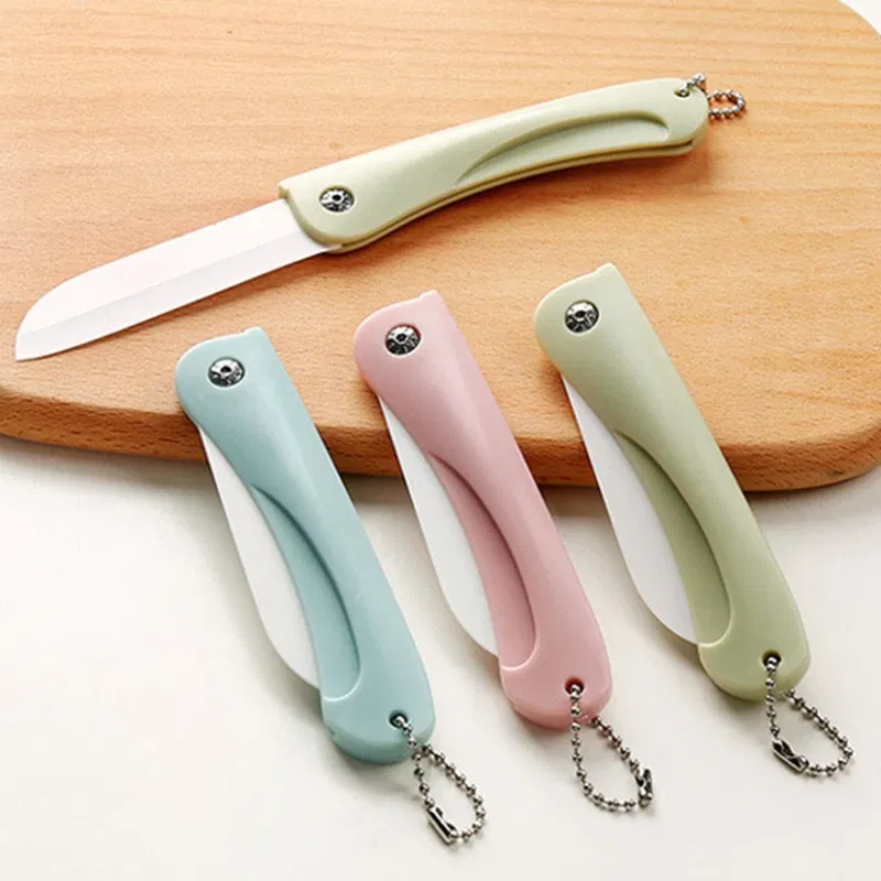 Color: Red - 1PC Mini Ceramic Fruit Knife Kitchen And Bar Supplies Portable Folding Knife Creative Kitchen Fruit Knife Paring Knife