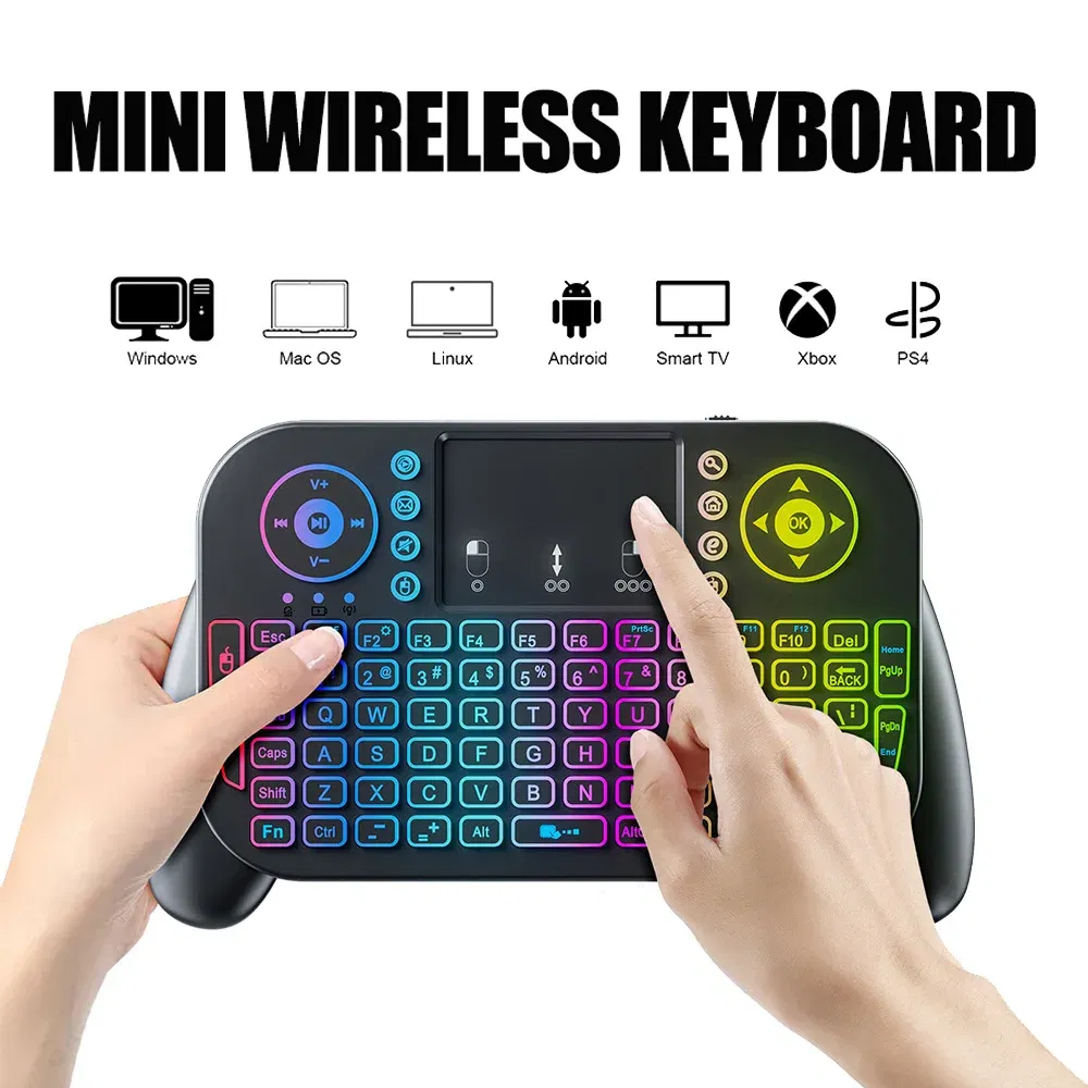 Axis Body: BLACK SWITCH, Color: Red - Mini Wireless Keyboard V8 7 Backlit 2.4G Bluetooth Air Mouse Remote Control Touchpad for Android TV Box