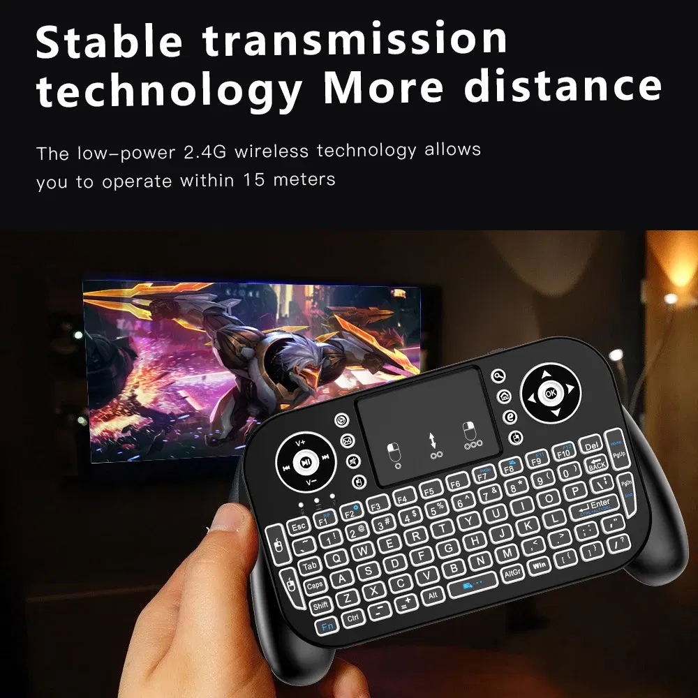 Axis Body: BLACK SWITCH, Color: Red - Mini Wireless Keyboard V8 7 Backlit 2.4G Bluetooth Air Mouse Remote Control Touchpad for Android TV Box
