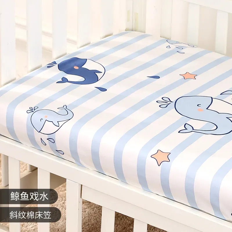 Color: Blue - 130cm * 70cm Cotton Crib Top Baby Bed Cover Child Infant Newborn Mattress Cover Twill Cotton Bedding