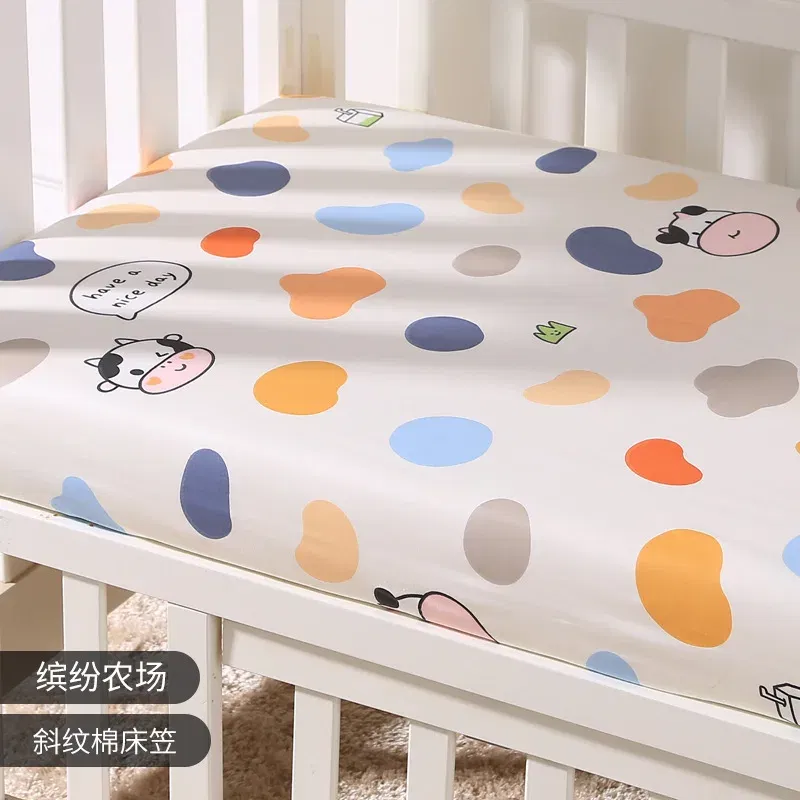 Color: Blue - 130cm * 70cm Cotton Crib Top Baby Bed Cover Child Infant Newborn Mattress Cover Twill Cotton Bedding