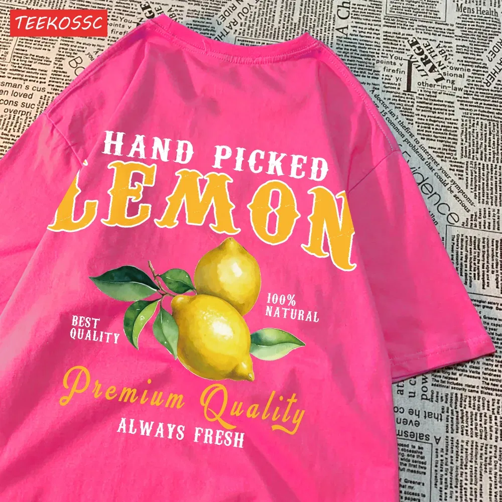 Color: Clear, Size: M - Summer Lemon Cherries Prints T-Shirts Cotton Women's Tops Oversize O-Neck Soft Short Sleeve tees Street Casual Womans Clothes