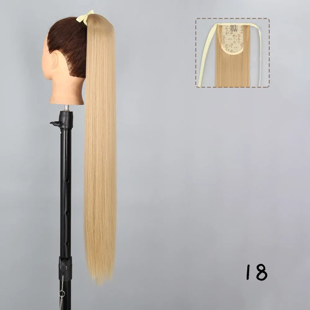 Color: #4, Stretched Length: 22inches - AZQUEEN Straight Synthetic Hairpiece With Ponytail 85cm Super Long Wrap Around Clip In Hair Extensions Pony Tail For Daily Wear