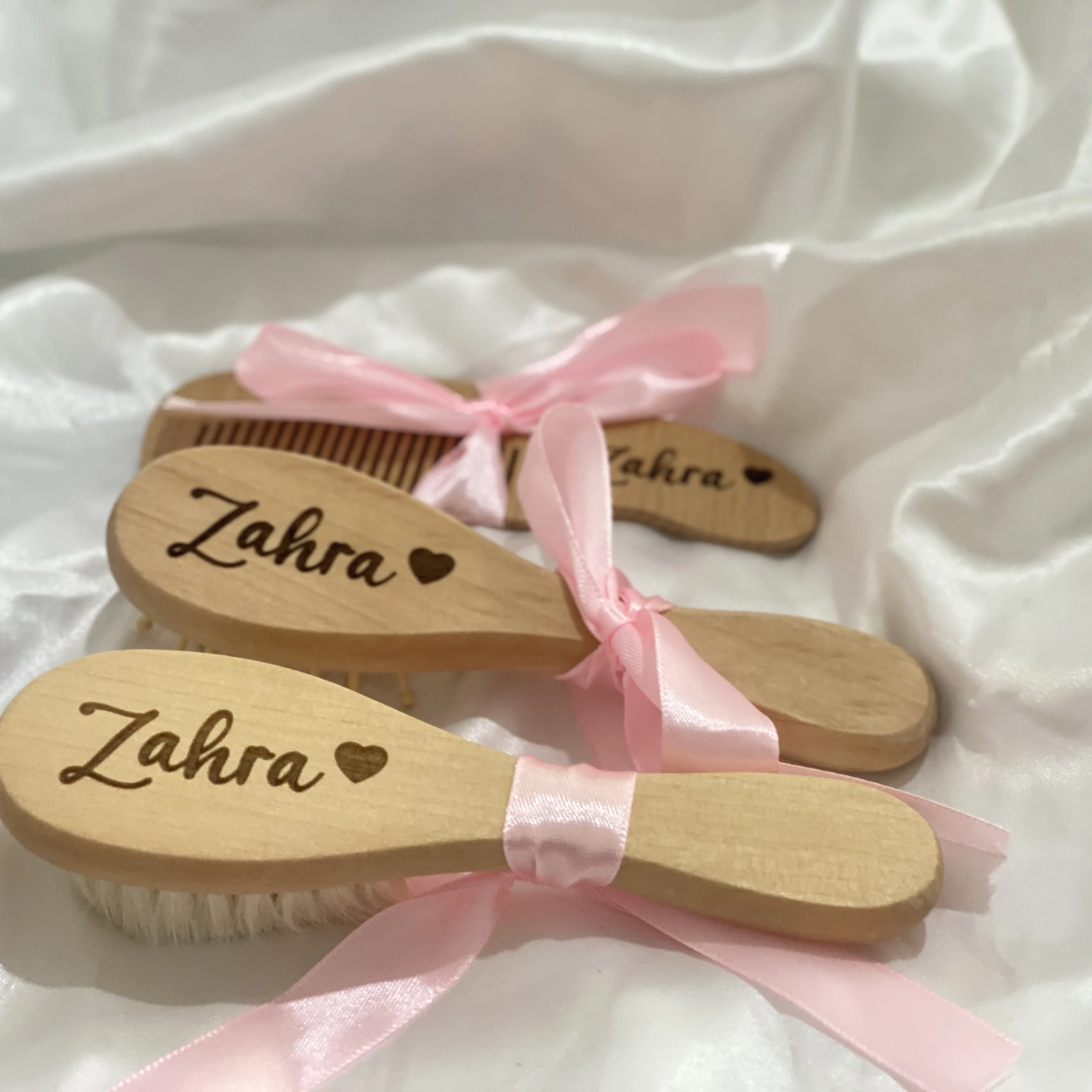 Color: Fluorescence Yellow - Personalized Baby Care Hair Brush Pure Natural Wool Wood Comb,Engraved Newborn Massager Baby Shower and Registry Gift
