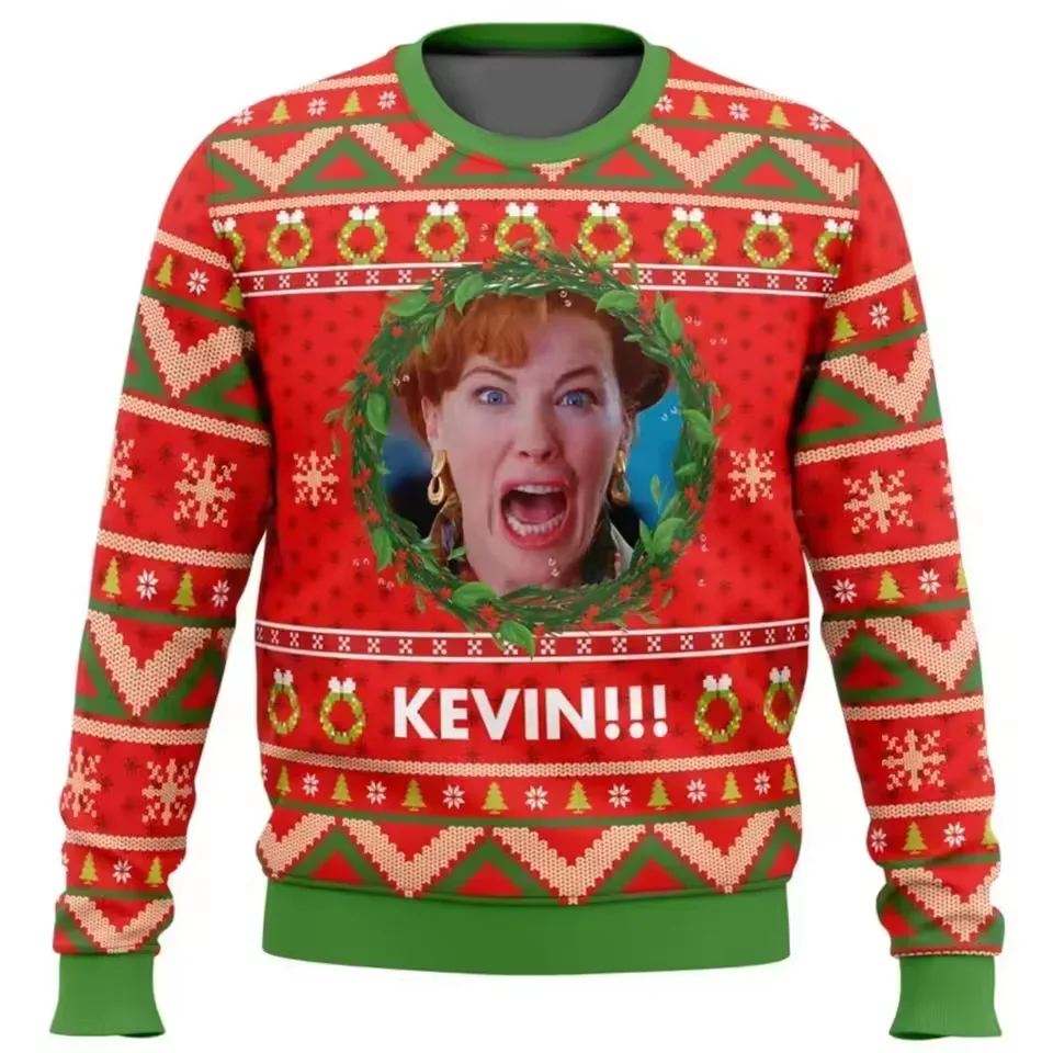 Color: green, Size: M - Home Alone Ugly Christmas Sweater Men Women Pullover Hot Sale Round Neck Long Sleeve Top Christmas Clothing 3D Funny Printed