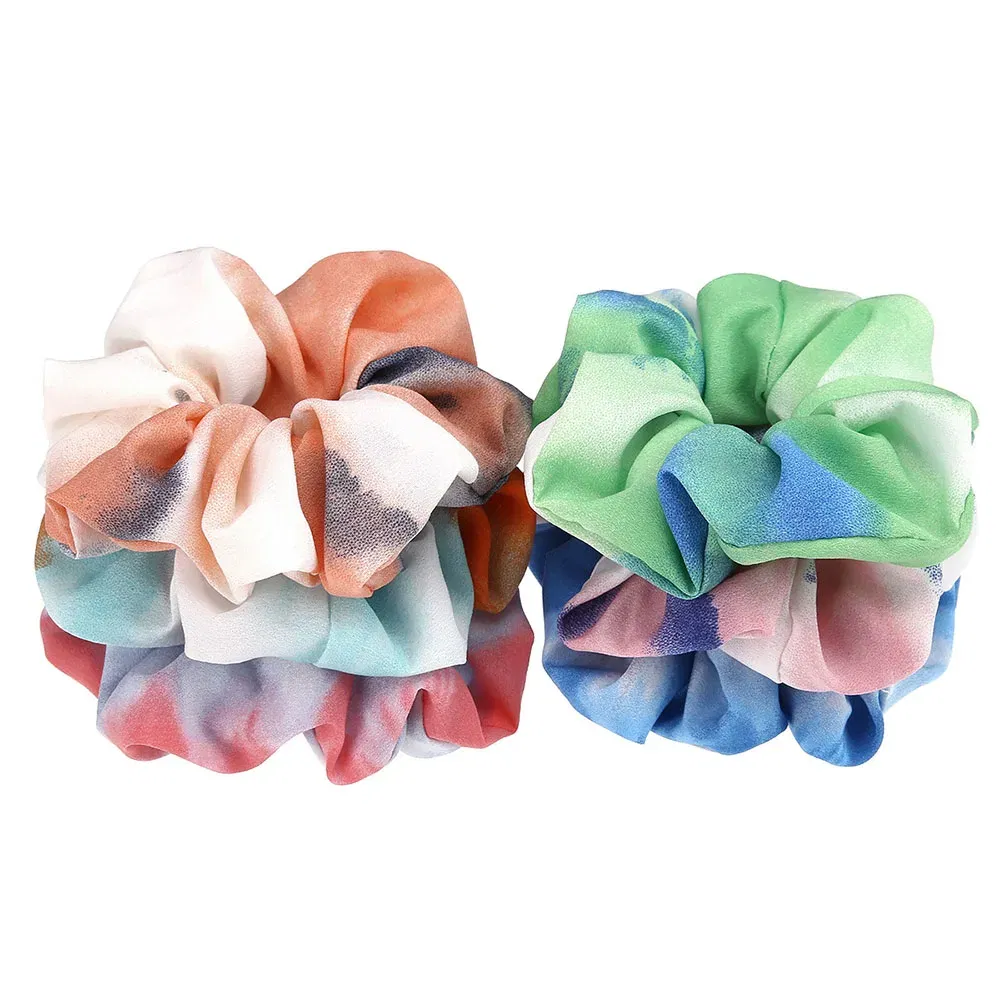 Color: black - Korea Chiffon Scrunchies Tie-dye Hairband Girl Colorful Headband Elastic Hair Bands Women Girls Ponytail Holder Hair Accessories