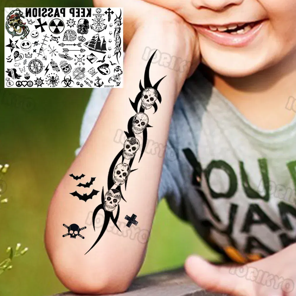 Color: Dark Khaki - Anchor Pirate Temporary Tattoos For Kids Toddler Boy Adult Men Women Black Whale Tattoo Sticker Fake Transfer Small Tatto Face