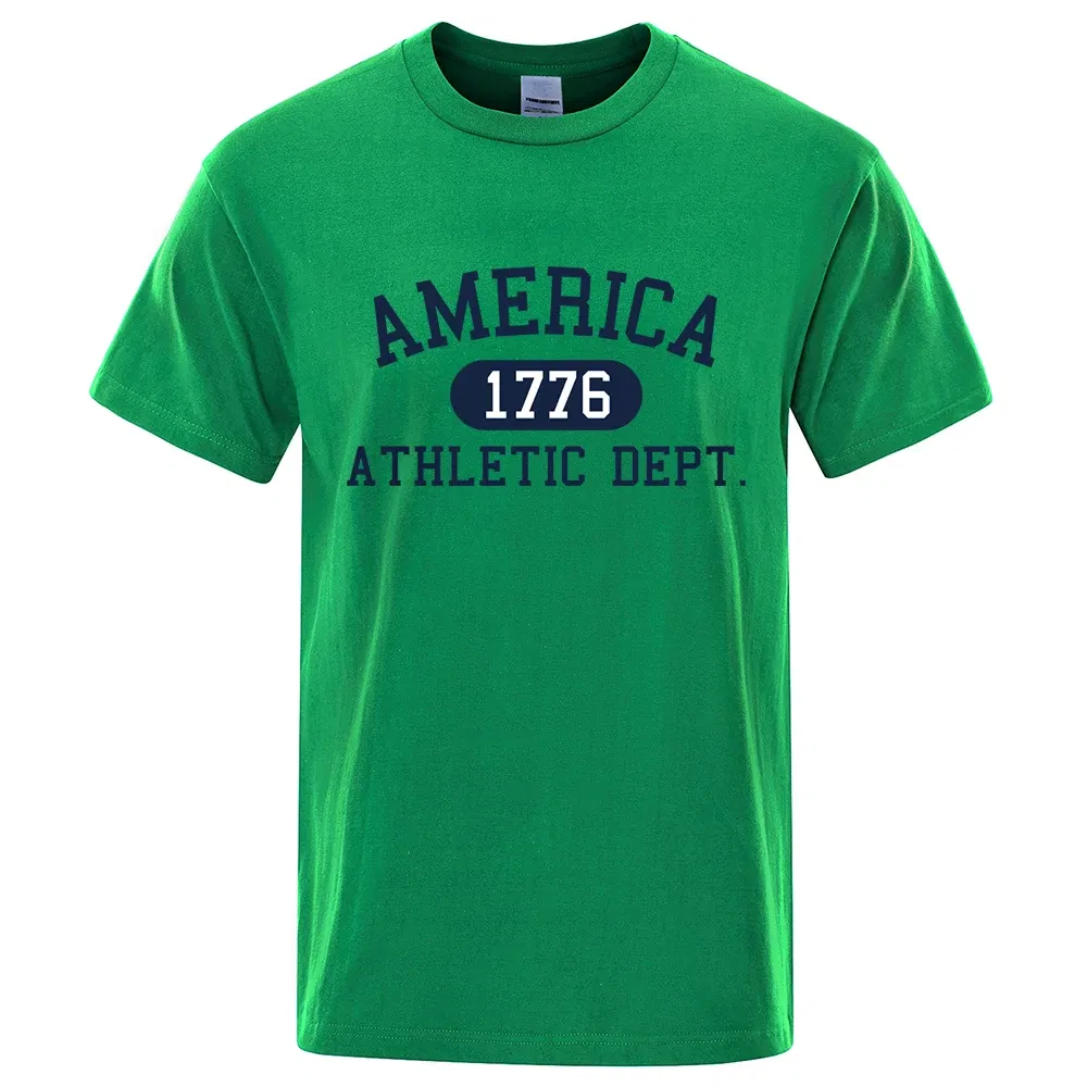 Color: Dark Grey, Size: M - America 1776 Athletic Dept Letter Tshirt Man Fashion Tee Clothes Summer Luxury T-Shirt Hip Hop Breathable Cotton Tee Clothes