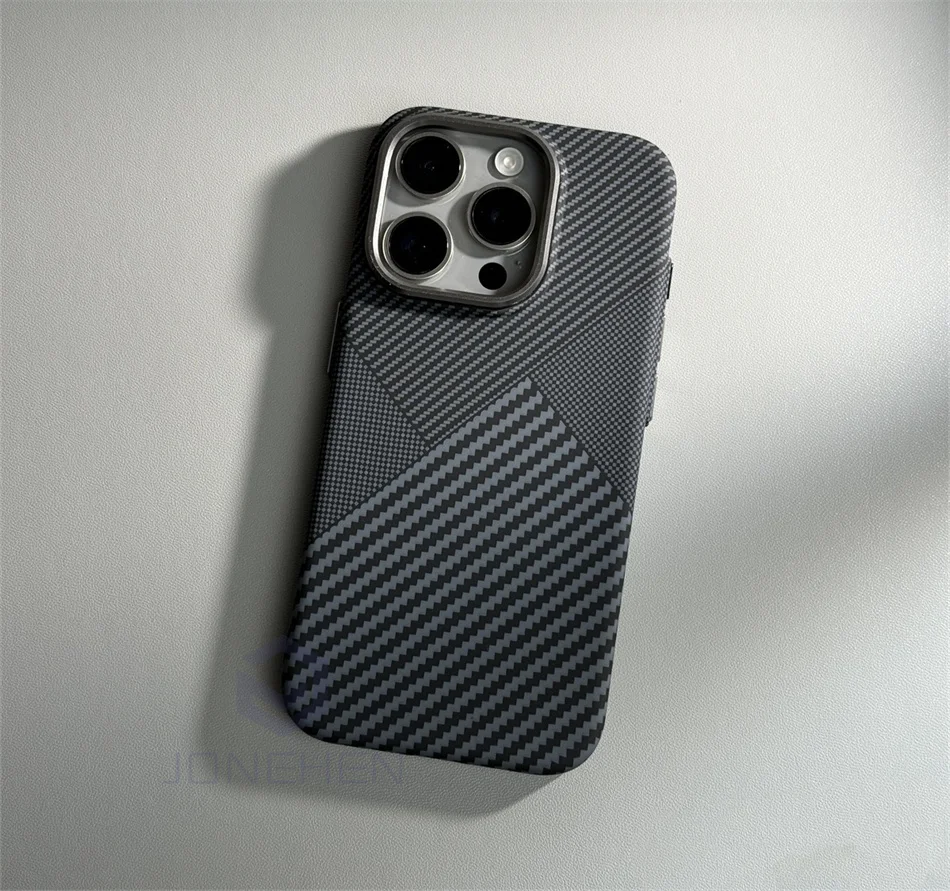Color: black, Material: POLYESTER - Luxury Alloy Lens Personalized Pixel 3D Relief Carbon Fibre Pattern Case For iPhone 13 14 15 16 Pro Max Slim Cover For Magsafe