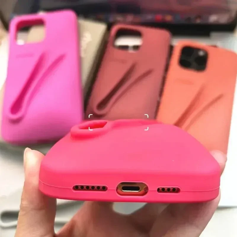 Color: Red, Material: Nylon - Lipstick Soft Silicone DIY Rhode Phone Case for IPhone 16 Pro Max 16Pro 16Plus Portable Lip Gloss Holder Ins Hot Cover