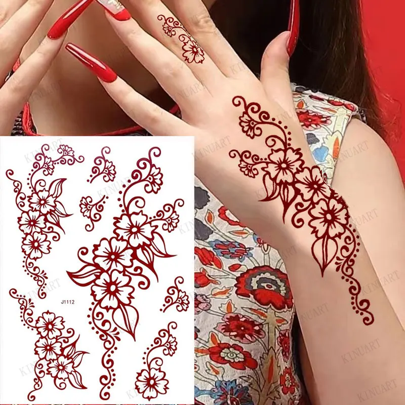 Color: DARK GRAY, Ships From: CHINA - Waterproof Temporary Tattoos for Women Henna Tattoo Stickers Mehndi Design Fake Tattoo for Hand Leg Sleeve Body Art Hena Tatoo