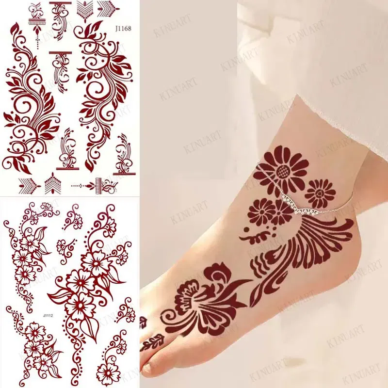 Color: DARK GRAY, Ships From: CHINA - Waterproof Temporary Tattoos for Women Henna Tattoo Stickers Mehndi Design Fake Tattoo for Hand Leg Sleeve Body Art Hena Tatoo