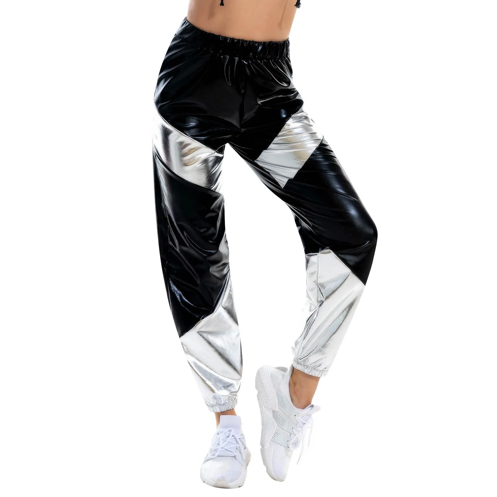Color: Blue, Size: M - Women'S Shiny Trousers Elastic Sports Leisure Casual Long Sweatpants Jogging Bottoms Stretch Leggings Party Disco Clubwear