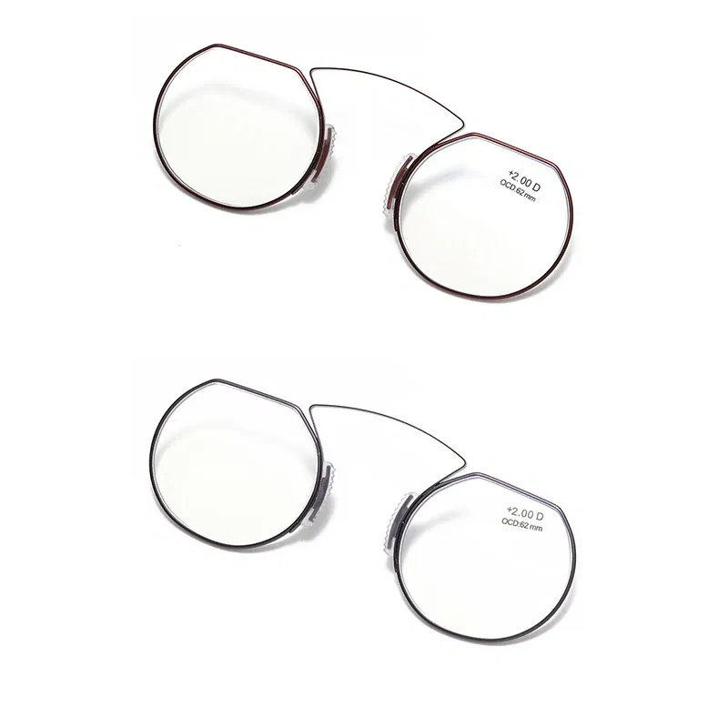 Frame Color: Gold, Eye Prescription: +100 - Women Clip Nose Reading Glasses Anti Blue Light Presbyopic Glasses Men Portable Men's Eyeglasses Anti-Lost Legless Bezel + Case