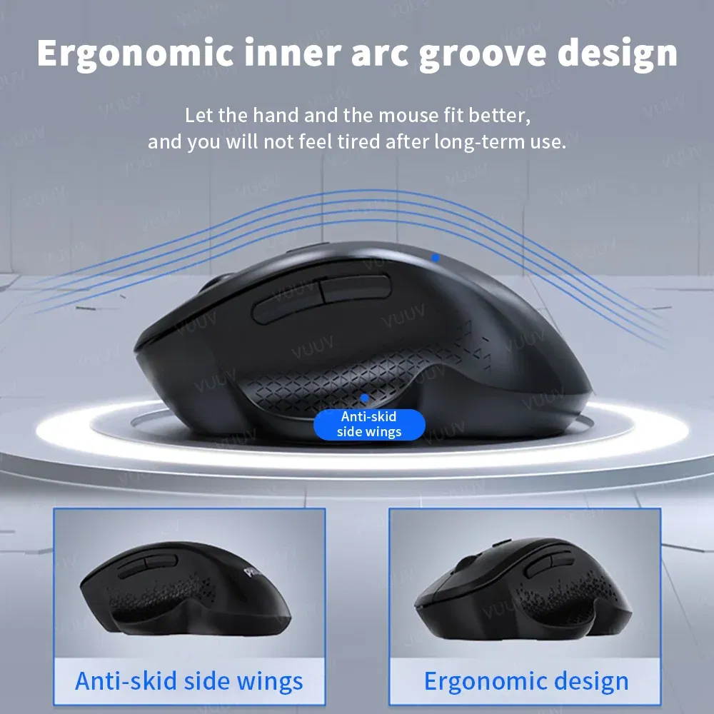 Color: GRAY - Ergonomic Rechargeable Wireless Bluetooth Mouse for PC Computer Laptop Macbook 1600DPI Dual Mode Mouse for IOS Android Tablet