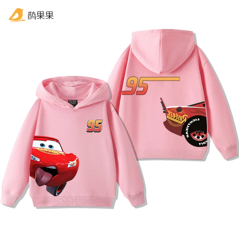 Color: black, Kid Size: 110 - Cars Lightning McQueen Fun Printed Kids Boys Girls Hooded Sweatshirt Fall and Winter Casual Fashion Warm Student Hoodie