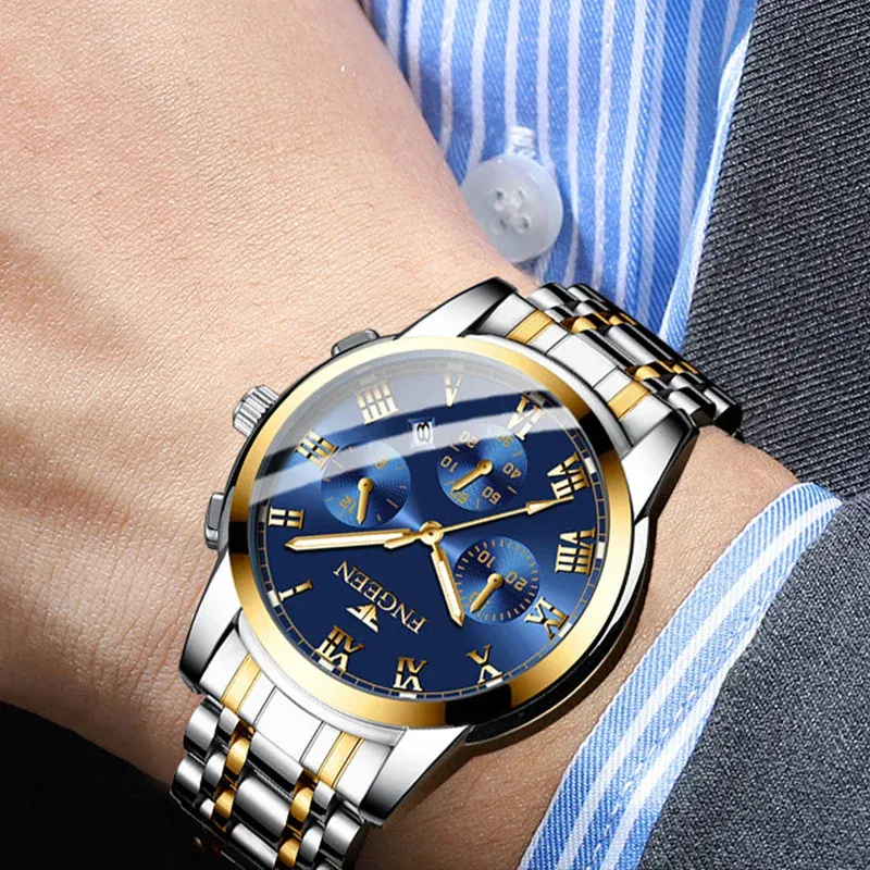 Color: Coffee - BINBONG Men Watches 2023 Top Brand Luxury Waterproof Date Clock Male Steel Strap Casual Quartz Watch Sports Wrist Watch Men 4006