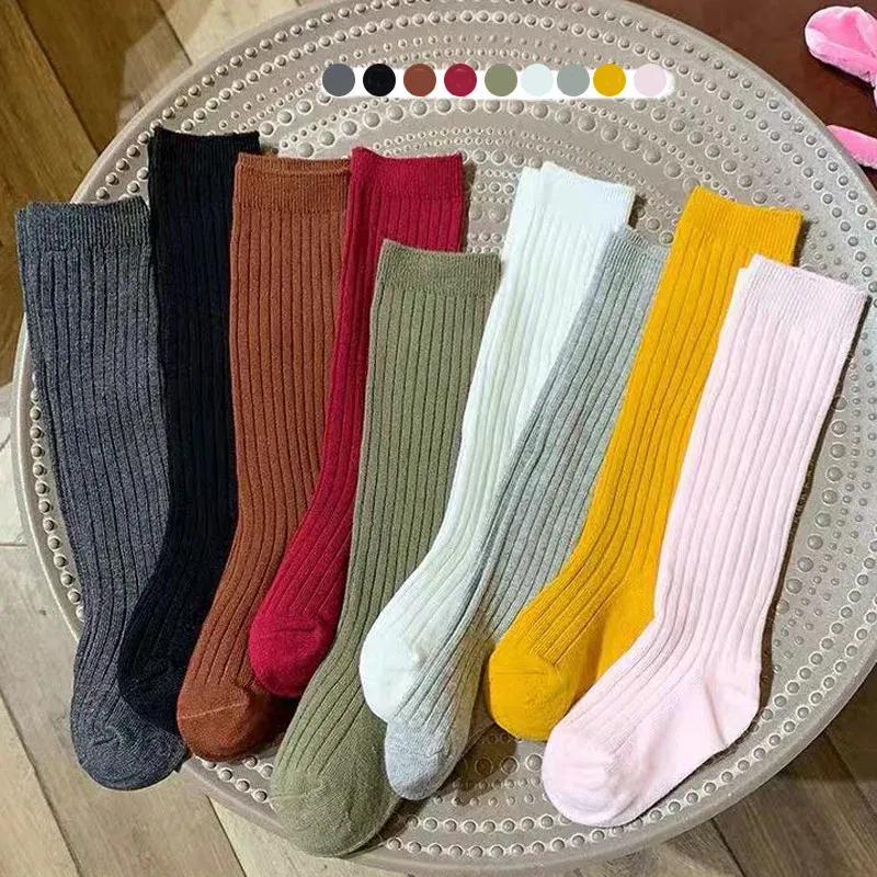 Color: Beige, Size: 2-3T - Baby Long Socks Over The Knee Little Girls Solid Cotton Socks Spring Autumn Long Crew Socks