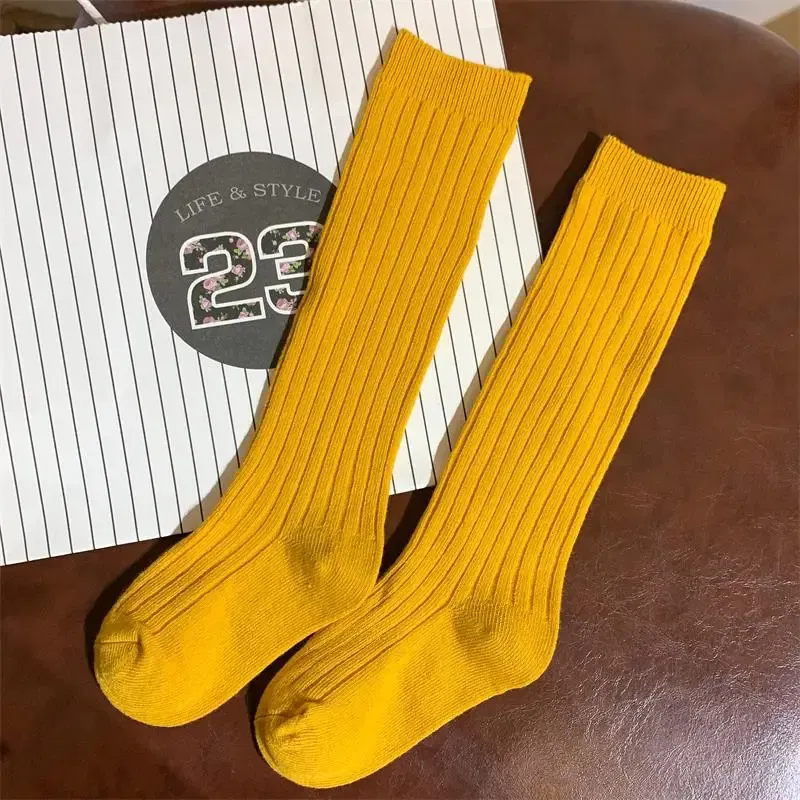 Color: Beige, Size: 2-3T - Baby Long Socks Over The Knee Little Girls Solid Cotton Socks Spring Autumn Long Crew Socks
