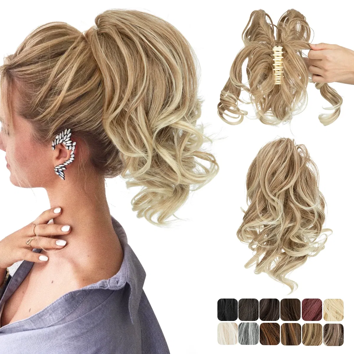 Color: P2/613 - SARLA Premium Synthetic Diy Claw Clip In Ponytail Extensions Hairpiece Hair Bun Fake Blonde Natural Hair False Pigtail P026