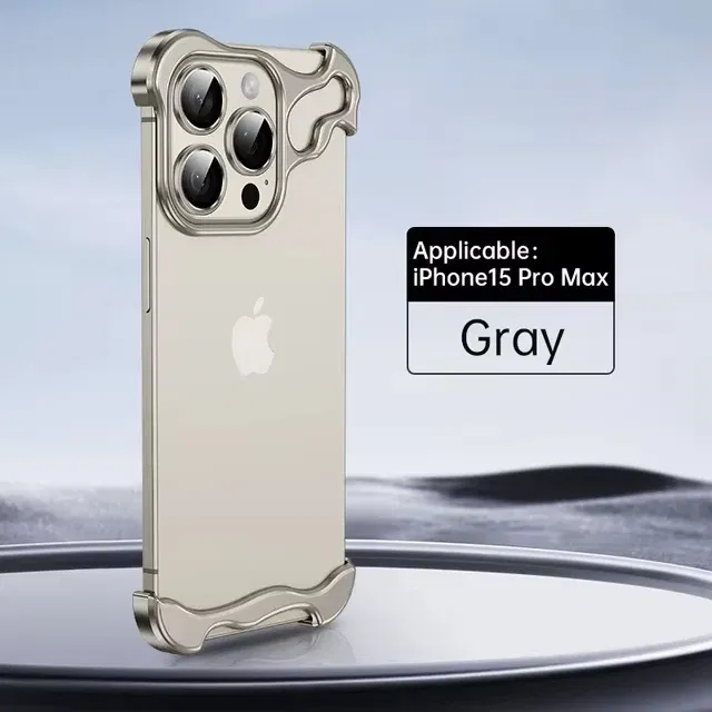 Color: WHITE, Material: aluminum - Aluminum Metal Rimless Phone Case for iPhone 16 15 14 Plus 13 12 Pro Max Lens Protective Film Hollow Logo Cooling Accessory Case