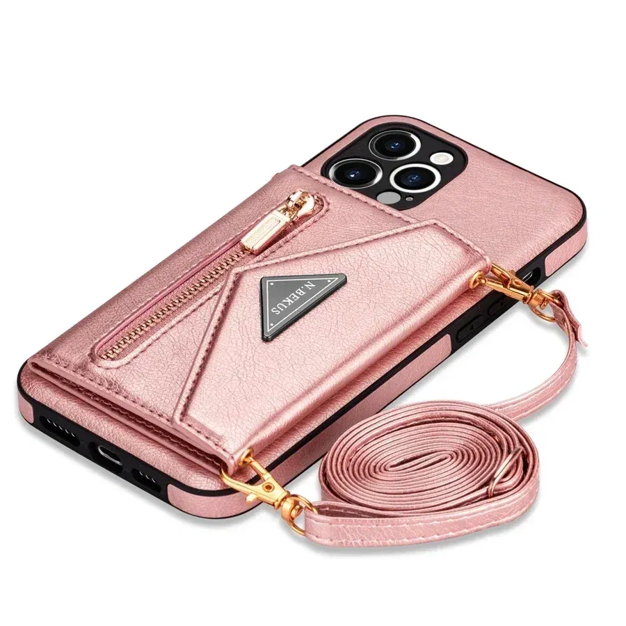 Color: Blue, Material: aluminum - Wallet Side Card Zipper Flip Crossbody Leather Case For iPhone 15 14 Pro Max 13 Mini 12 11 SE 2022 2020 X XS XR 8 7 6 6s Plus