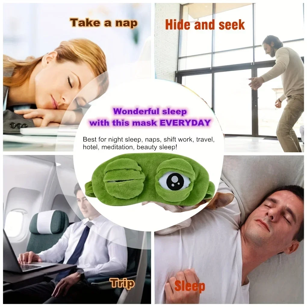Color: MULTI - 3D Frog Sleep Mask Natural Sleeping Eyeshade Women Men Creative Cartoon Soft Portable Blindfold Travel Office Eyepatch