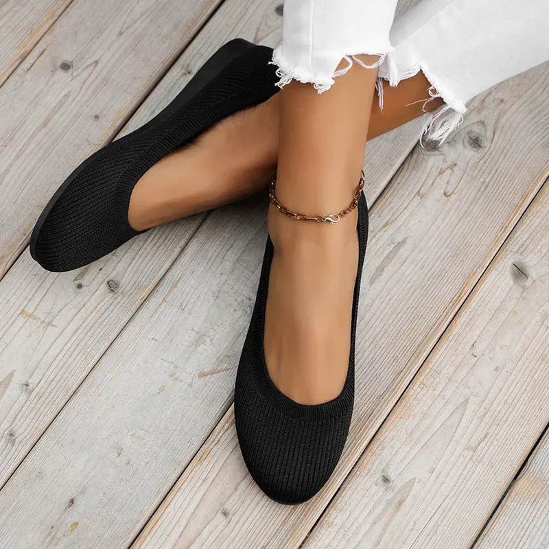 Color: SKY BLUE, Shoe Size: 38 - Elastic Knitting Flats Slip on Shoes for Women 2024 Summer Breathable Soft Loafers Woman Lightweight Casual Shoes Mom Moccasins
