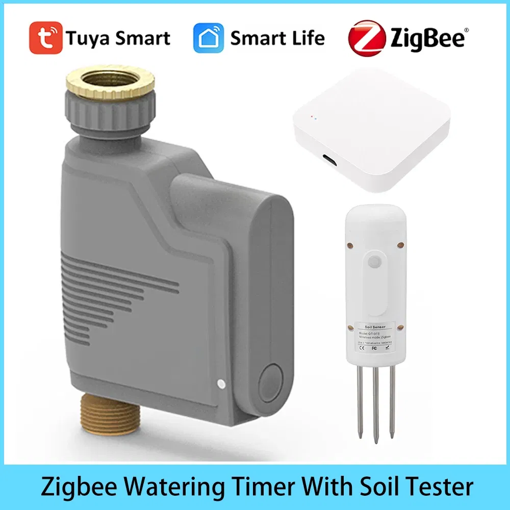 Color: Blue - Tuya Zigbee Garden Watering Timer Smart Sprinkler Drip Irrigation System Built-in Water Flow Recorder With Soil Tester Gateway