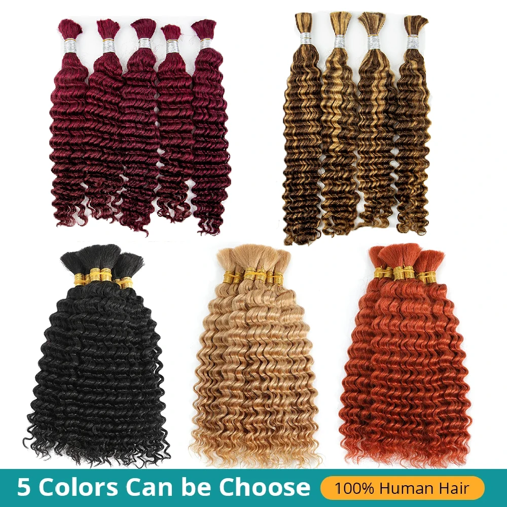 Color: Mocha Brown, Material Grade: virgin hair, Longest Hair Proportion: 30%-55%, Stretched Length: 22INCHES, Bulk Buy: 3Pcs/Lot - NABI Deep Wave Boho Braiding Hair Bulk 16inches No Weft Human Hair Extension Curly Hair Bundles for Boho Braids