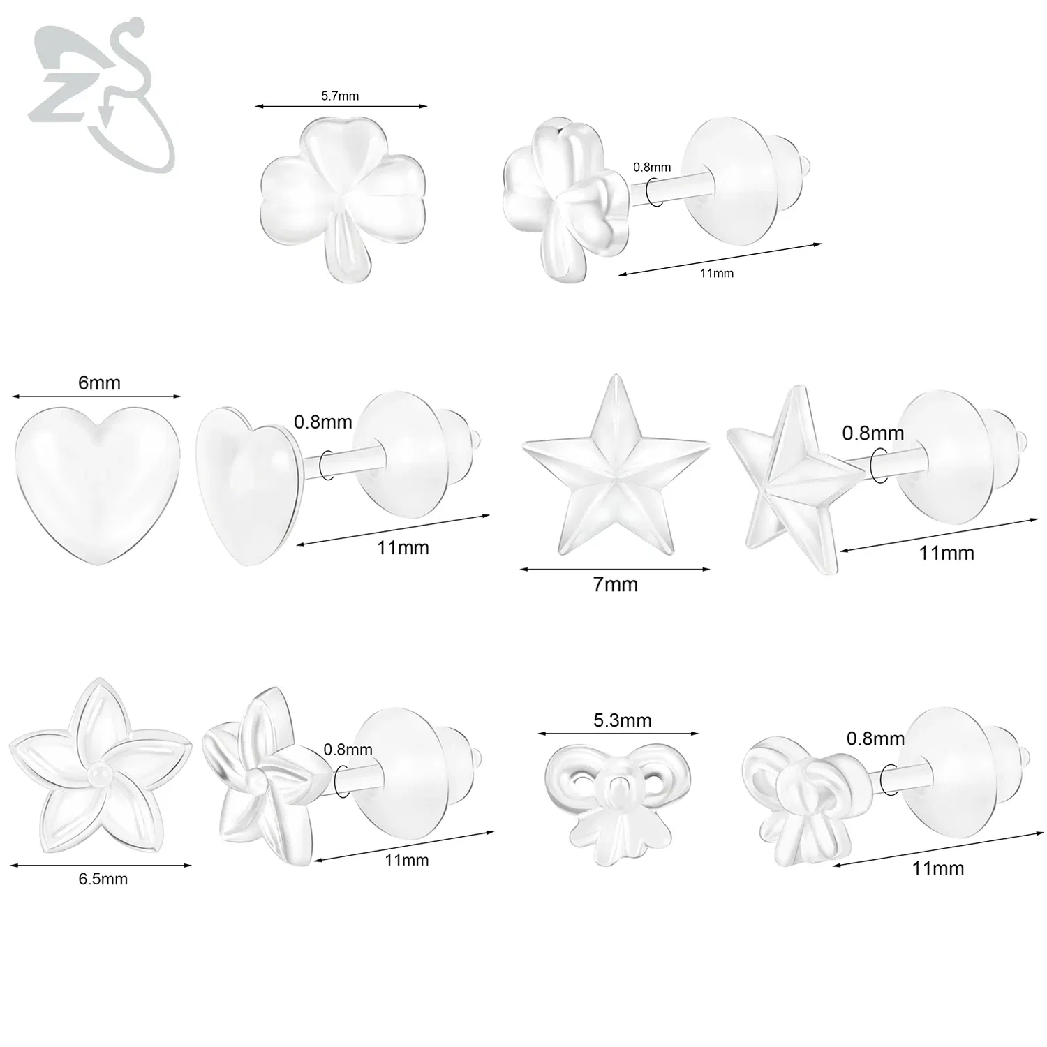Metal Color: champagne gold - ZS 10-50pcs/lot Colorful Acrylic Stud Earring Invisible Transparent  Anti-allergy Ear Pin 20G Star Ball Curing Ear Hole Retainer