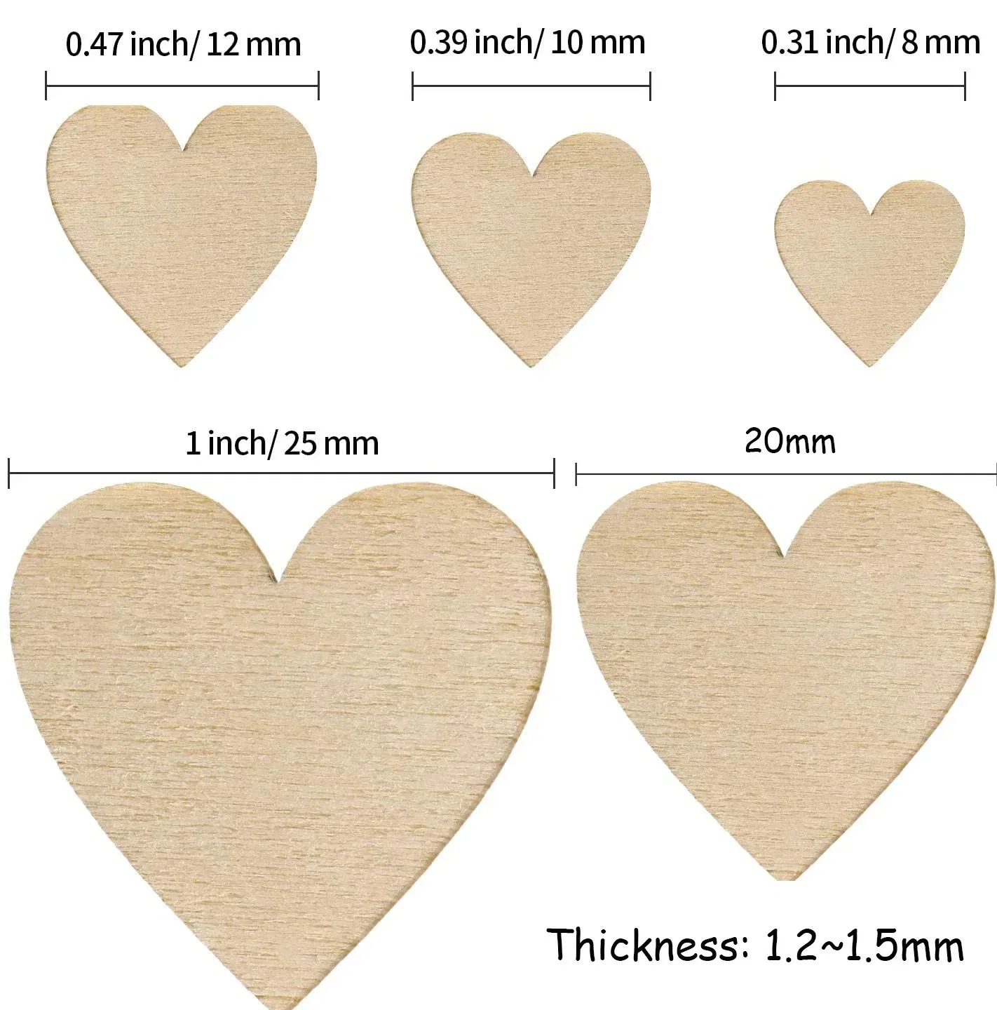 Color: Black Walnut, Wood Thickness: 7mm - 1-10cm Unfinished Wooden Hearts Love Blank Wood Slices DIY Wooden Crafts For Christmas Painting Wedding Ornaments