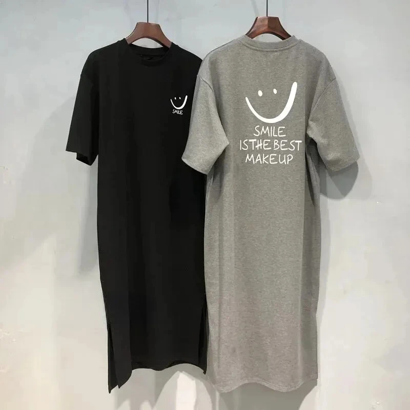 Size: XXL, Color: WHITE - Women's Summer New Short Sleeved T-shirt Dress Loose Mid Length Over Knee Dress