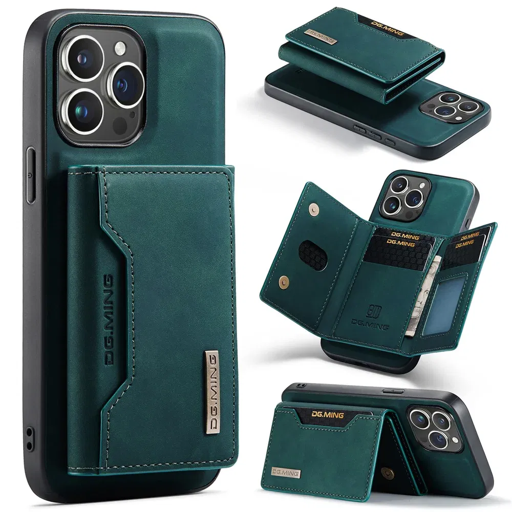 Color: green, Material: Vinyl - 2 In 1 Case For iPhone 16 15 14 13 12 11 Pro Max Plus XS Max XR 8 Plus SE 2022 Wallet Magnetic Leather Card Holder Pocket Cover