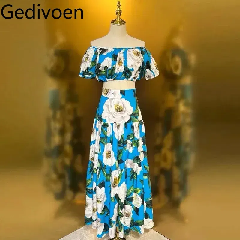 Color: Mixed Color, Size: L, Ships From: CN - Gedivoen New Style Casual Women's Suit Sweetheart Neck Spaghetti Strap Backless Top+Fashion Half skirt Cotton Print 2-piece set