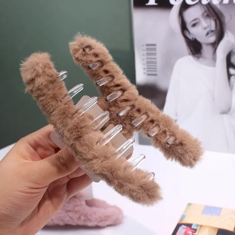 Color: Dark purple - Advanced Sense Card Hair Clip Korea Autumn and Winter Hair Clip Sweet and Gentle Wind Back Hair Grab Plush Shark Clip