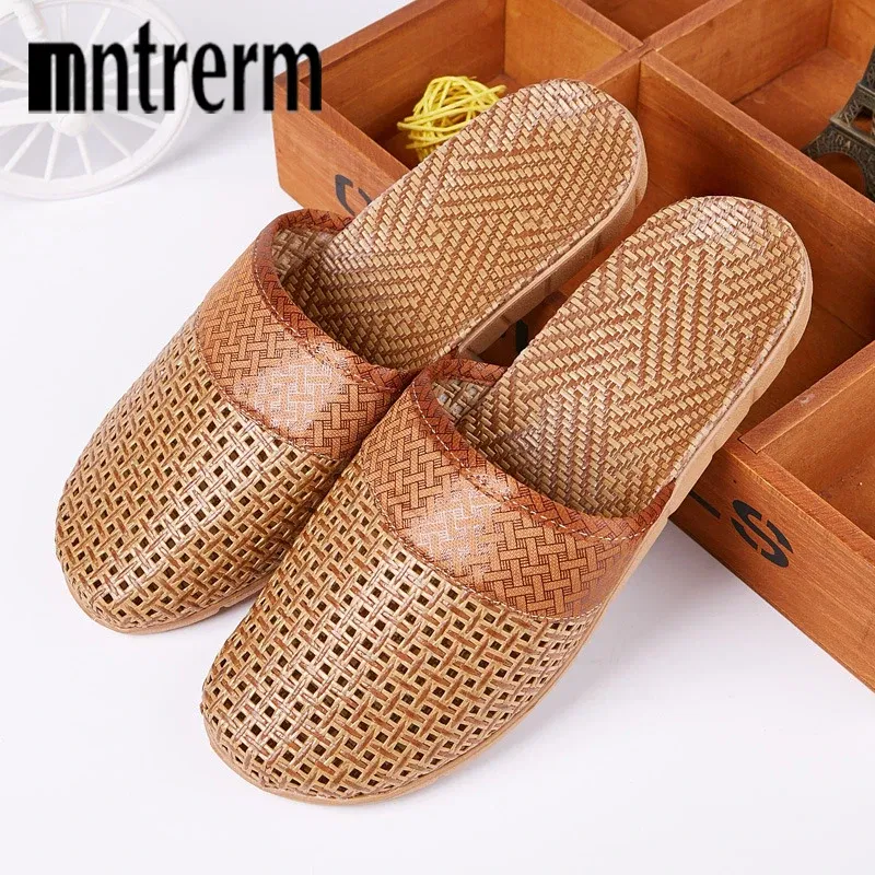 Color: Chocolate, Shoe Size: 41 - Mntrerm Summer Natural Bamboo Rattan Cane Grass Weaving Slippers Shoes Vine Grass Men Casual Slippers Non-slip Couples Slippers