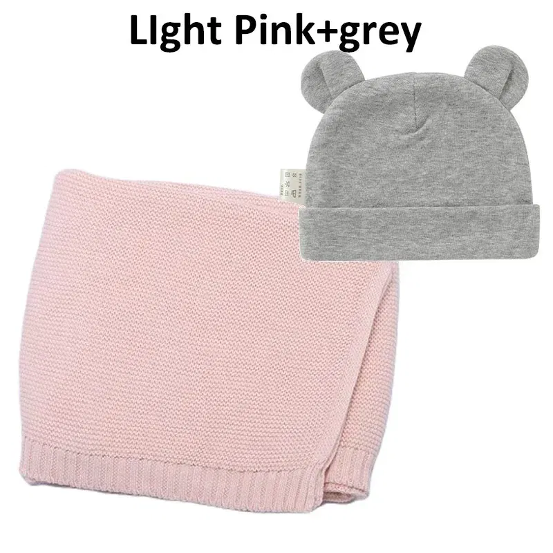 Color: Light Grey, Size: Option 1, Ships From: CN - Personalized Baby Name Newborn Cotton Beanie and Knitted Blanket Set Embroidered Name Covering and Cute Hat Gift Set