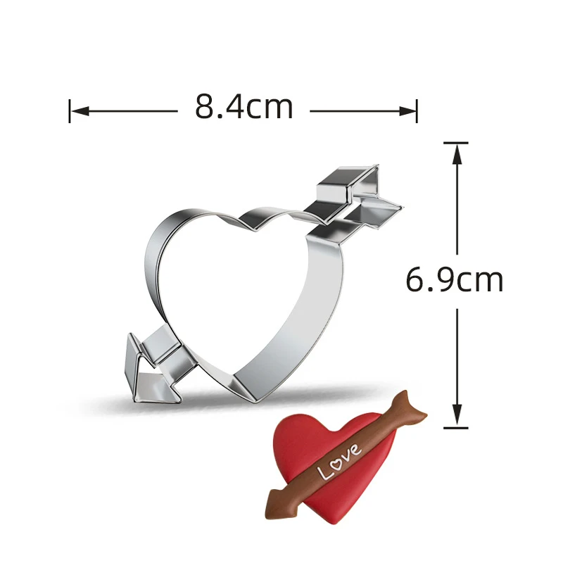Color: Light Grey - Heart Cookie Cutter Stainless Steel Biscuit Knife Baking Fruit Kitchen Tools Mold Embossing Printing