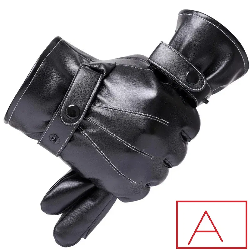 Color: SKY BLUE - Winter Fashion Black PU Leather Gloves Male Thin Style Driving Leather Men Gloves Non-Slip Full Fingers Palm Touchscreen