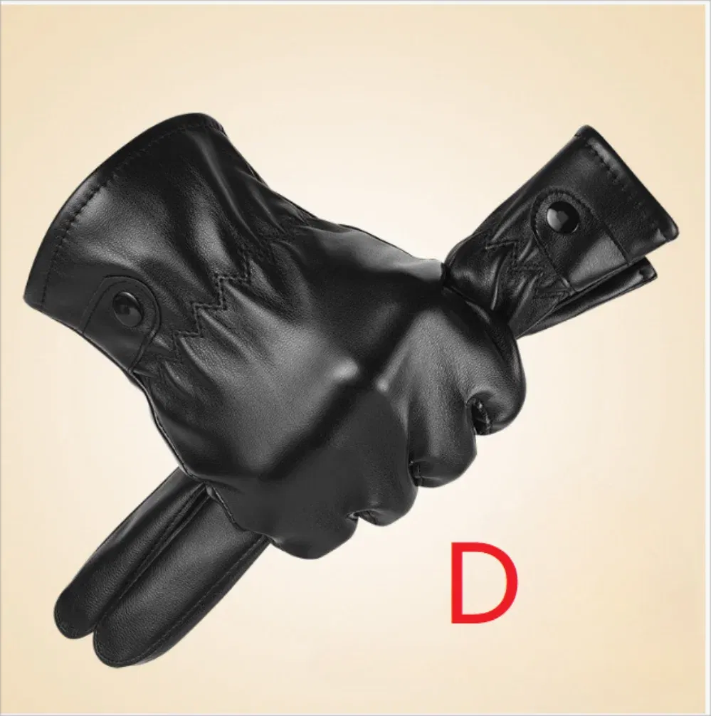 Color: SKY BLUE - Winter Fashion Black PU Leather Gloves Male Thin Style Driving Leather Men Gloves Non-Slip Full Fingers Palm Touchscreen