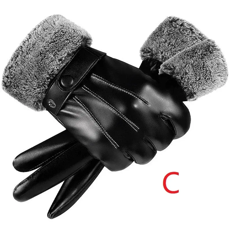 Color: SKY BLUE - Winter Fashion Black PU Leather Gloves Male Thin Style Driving Leather Men Gloves Non-Slip Full Fingers Palm Touchscreen